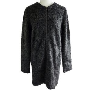 Kimchi Blue Wool Blend Black Fuzzy Collarless Zip Teddy Coat Urban Outfitters